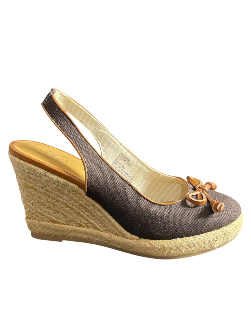 Brown Wedge Espadrille Sandals Bow 5.5 bass Kim pumps heels shoes textile